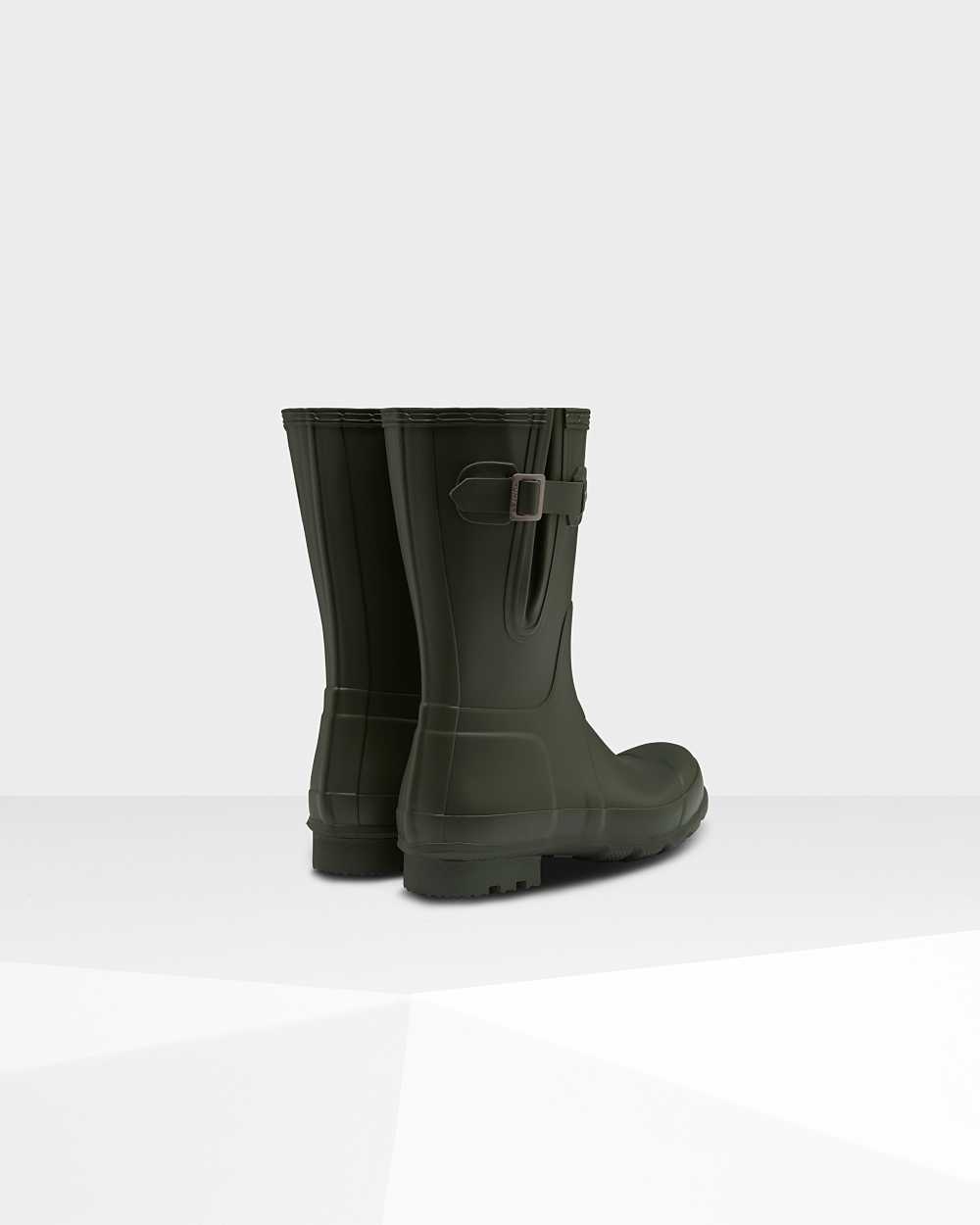 Hunter Original Short Side Adjustable Men's Rain Boots NZ-91086O Dark Olive